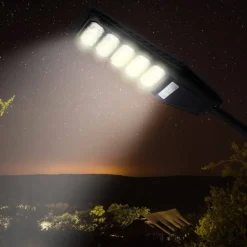 LAMPIONE STRADALE LUCE ENERGIA SOLARE LED 400WATT SENSORE PIR STAFFA TELECOMANDO