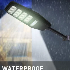 LAMPIONE STRADALE LUCE ENERGIA SOLARE LED 200WATT SENSORE PIR STAFFA TELECOMANDO