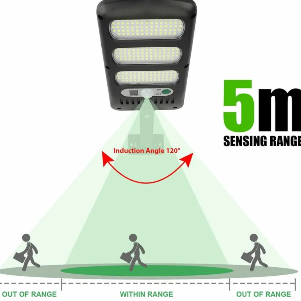 LAMPIONE STRADALE PANNELLO SOLARE 213 LED CON SENSORE DI MOVIMENTO E TELECOMANDO