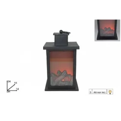LANTERNA CON FUOCO LED BATTERIA 14 X 24 CM CAMINETTO DECORATIVO NATALE