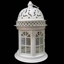 LANTERNA METALLO BIANCA PORTACANDELA PORTALUMINI DECORAZIONE SHABBY CHIC