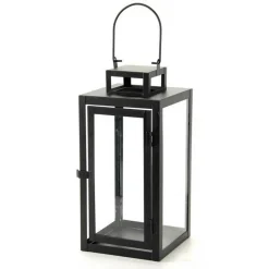 LANTERNA PORTACANDELA IN VETRO METALLO NERO 15X15X32CM MODERNA INDUSTRIAL 765001