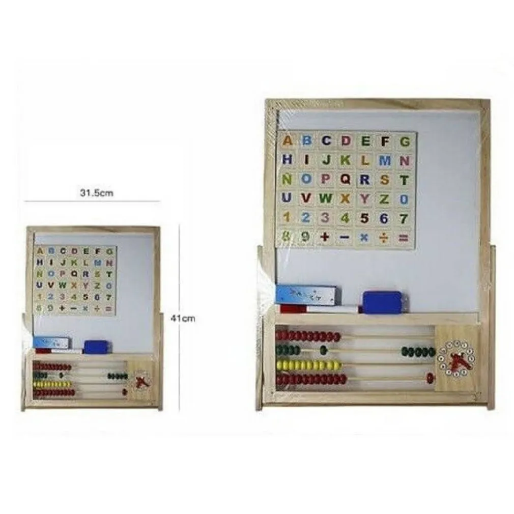 LAVAGNA MAGNETICA IN LEGNO CON PALLOTTORIERE ABACO LETTERE PER BAMBINI