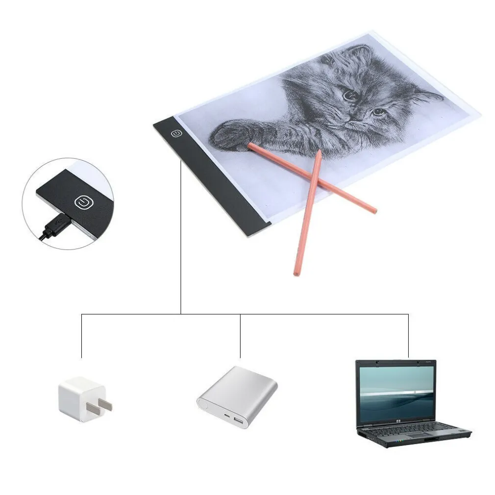 LED ART LIGHT PAD TAVOLO SUPPORTO LUMINOSO PER TRACCIARE DISEGNI ARTISTI FTO A4