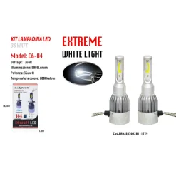 LED AUTO E MOTO LAMPADE FARI MAXTECH H4 C6 KIT LAMPADINE 36W LUCE BIANCA 6000K