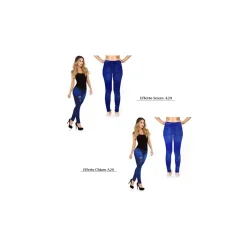 LEGGINGS DA DONNA EFFETTO JEANS STRAPPATO SNELLENTE JEANS COLORE CHIARO E SCURO