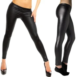 LEGGINGS DA DONNA EFFETTO SIMILPELLE NERO MODELLO SNELLENTE SOGNO DOLCE TAGLIA
