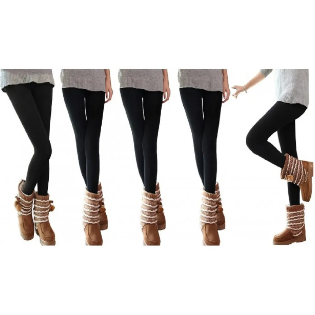 LEGGINGS NERI DONNA EFFETTO TERMICO INTERNO FELPATO ELASTICIZZATO TAGLIA UNICA