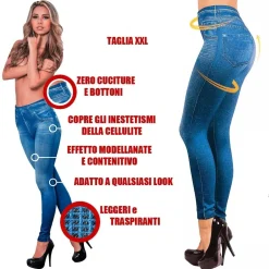 LEGGINGS PANTACOLLANT EFFETTO JEANS DONNA PANTALONI TAGLIA XXL 36