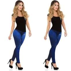 LEGGINGS PANTALONI DA DONNA EFFETTO JEANS SNELLENTE JEANS COLORE CHIARO E SCURO