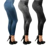 LEGGINGS PANTALONI EFFETTO JEANS LEGGINS PANTACOLLANT DONNA TG UNICA BLU NERO