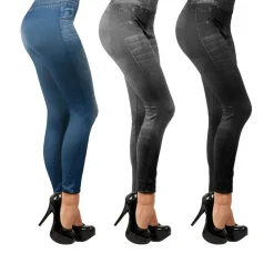 LEGGINGS PANTALONI EFFETTO JEANS LEGGINS PANTACOLLANT DONNA TG UNICA BLU NERO