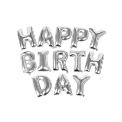 LETTERE GONFIABILI PALLONCINI ELIO HAPPY BIRTHDAY ADDOBBI COMPLEANNO 35CM ARGENTO