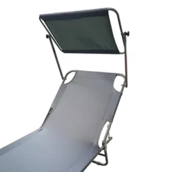 LETTINO CON TETTUCCIO PARASOLE GRIGIO SDRAIO PRENDISOLE 187X55X24 CM PIEGHEVOLE 281019