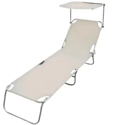 LETTINO CON TETTUCCIO PARASOLE BEIGE SDRAIO PRENDISOLE 187X55X24CM PIEGHEVOLE 281020