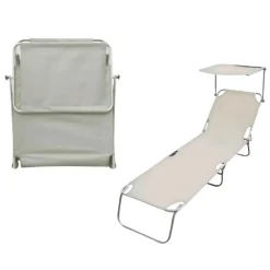 LETTINO CON TETTUCCIO PARASOLE BEIGE SDRAIO PRENDISOLE 187X55X24CM PIEGHEVOLE 281020