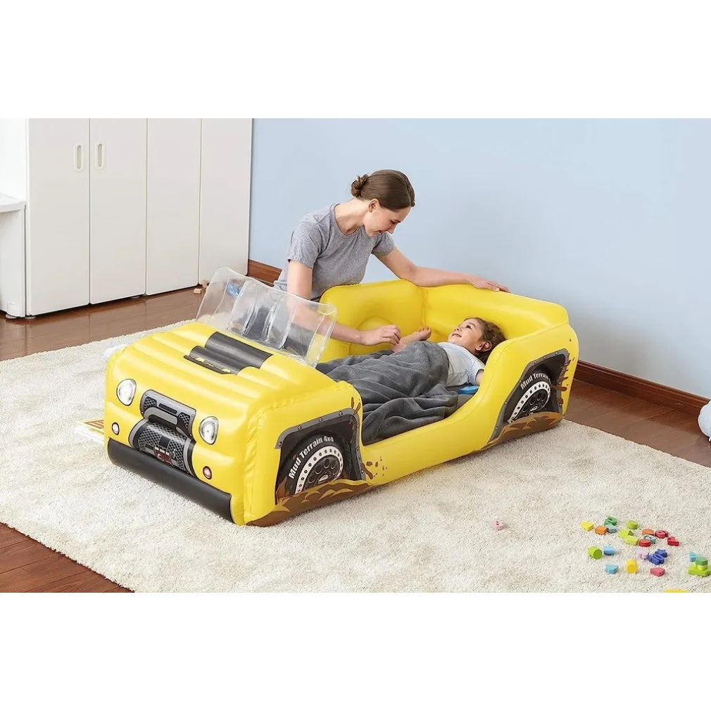 LETTINO GONFIABILE BAMBINI JEEP FUORISTRADA 160X84X58CM MATERASSO FLOCCATO 67714