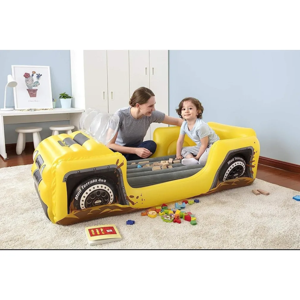 LETTINO GONFIABILE BAMBINI JEEP FUORISTRADA 160X84X58CM MATERASSO FLOCCATO 67714