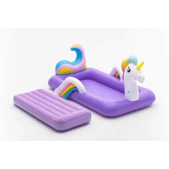 LETTINO GONFIABILE PER BAMBINI UNICORNO 196X104X84 CM MATERASSO FLOCCATO 67713