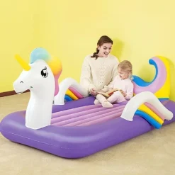 LETTINO GONFIABILE PER BAMBINI UNICORNO 196X104X84 CM MATERASSO FLOCCATO 67713