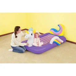 LETTINO GONFIABILE PER BAMBINI UNICORNO 196X104X84 CM MATERASSO FLOCCATO 67713