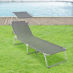 LETTINO IN TEXTILENE CON PARASOLE GRIGIO MARE GIARDINO SCHIENALE REGOLABILE 281013
