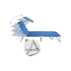 LETTINO IN TEXTILENE CON PARASOLE BLU PER MARE GIARDINO SCHIENALE REGOLABILE 281012