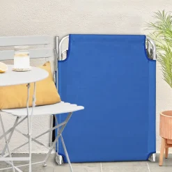 LETTINO IN TEXTILENE CON PARASOLE BLU PER MARE GIARDINO SCHIENALE REGOLABILE 281012