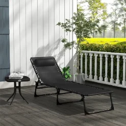 LETTINO PRENDISOLE SDRAIO SENZA PARASOLE IN TEXTILENE NERO RECLINABILE GIARDINO 483010