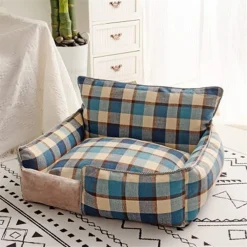 LETTO PER CANI TRASPIRANTE COTONE LAVABILE DIVANO TAGLIA S 45X35 CM GRIGLIA BLU