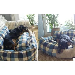 LETTO PER CANI TRASPIRANTE COTONE LAVABILE DIVANO TAGLIA XL 76X71CM GRIGLIA BLU