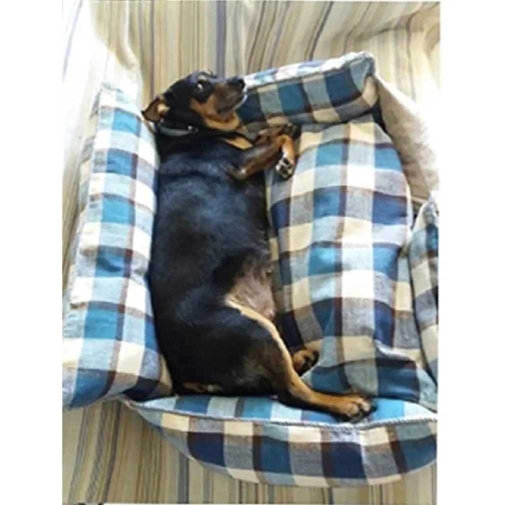 LETTO PER CANI TRASPIRANTE COTONE LAVABILE DIVANO TAGLIA XL 76X71CM GRIGLIA BLU