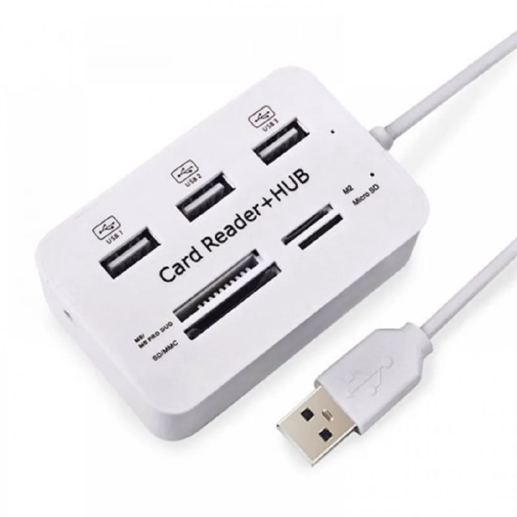 LETTORE DI SCHEDE CARTE + HUB USB 2.0 3 PORTE USB SLOT MS SD MMC TF M2 Q-H02