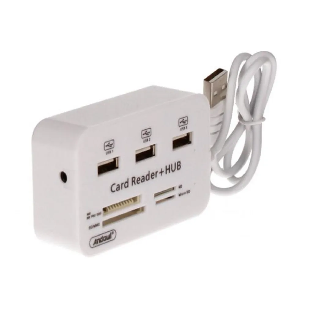 LETTORE DI SCHEDE CARTE + HUB USB 2.0 3 PORTE USB SLOT MS SD MMC TF M2 Q-H02
