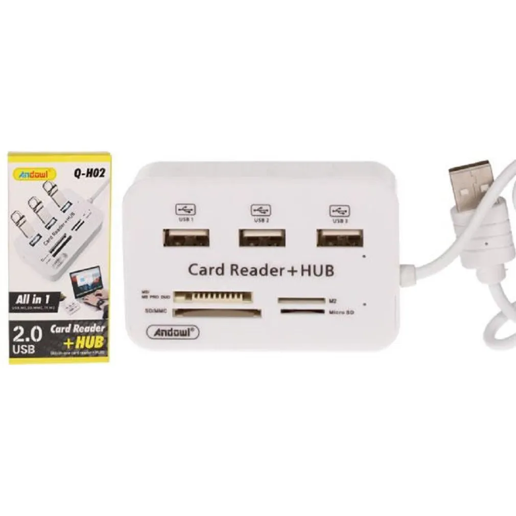 LETTORE DI SCHEDE CARTE + HUB USB 2.0 3 PORTE USB SLOT MS SD MMC TF M2 Q-H02