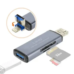 LETTORE DI SCHEDE SD MICRO-SD 2IN1 LIGHTNING USB MASCHIO OTG USB FEMMINA OTG802