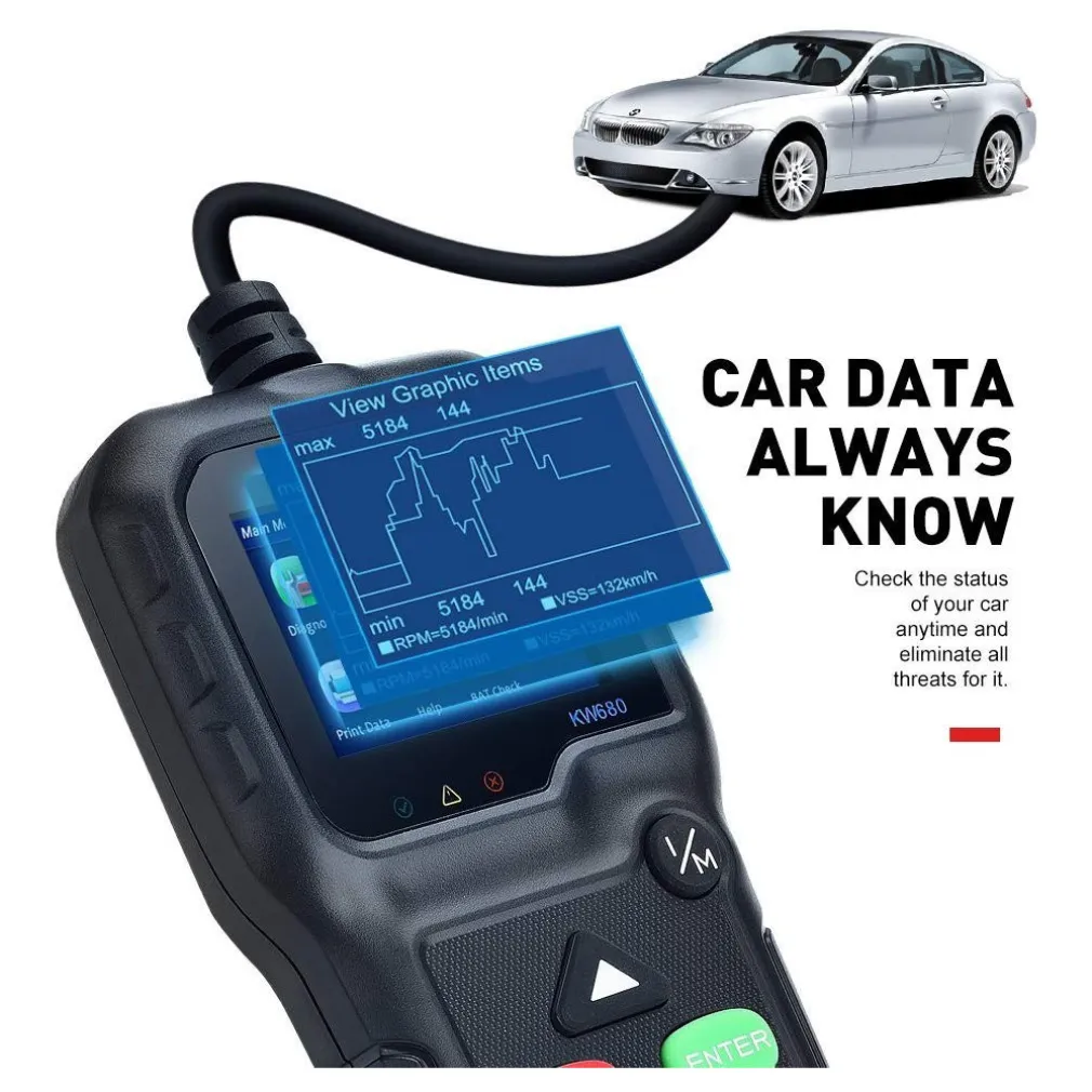 LETTORE OBD KONNWEI KW680 SCANNER CODICI AUTO DIAGNOSTICA TESTER ANALISI OBD2II