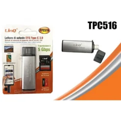 LETTORE SCHEDE SD/MICRO-SD CONNETTORE TYPE-C FUNZIONE OTG CON USB FEMMINA TPC516