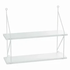 LIBRERIA MENSOLE SCAFFALE PARETE DESIGN MODERNA LEGNO METALLO 2 RIPIANI BIANCO