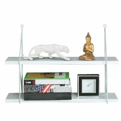 LIBRERIA MENSOLE SCAFFALE PARETE DESIGN MODERNA LEGNO METALLO 2 RIPIANI BIANCO