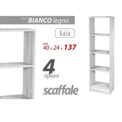 LIBRERIA SCAFFALE 4 RIPIANI MENSOLE COLONNA LEGNO BIANCO MODERNO 137X40X24CM 768927