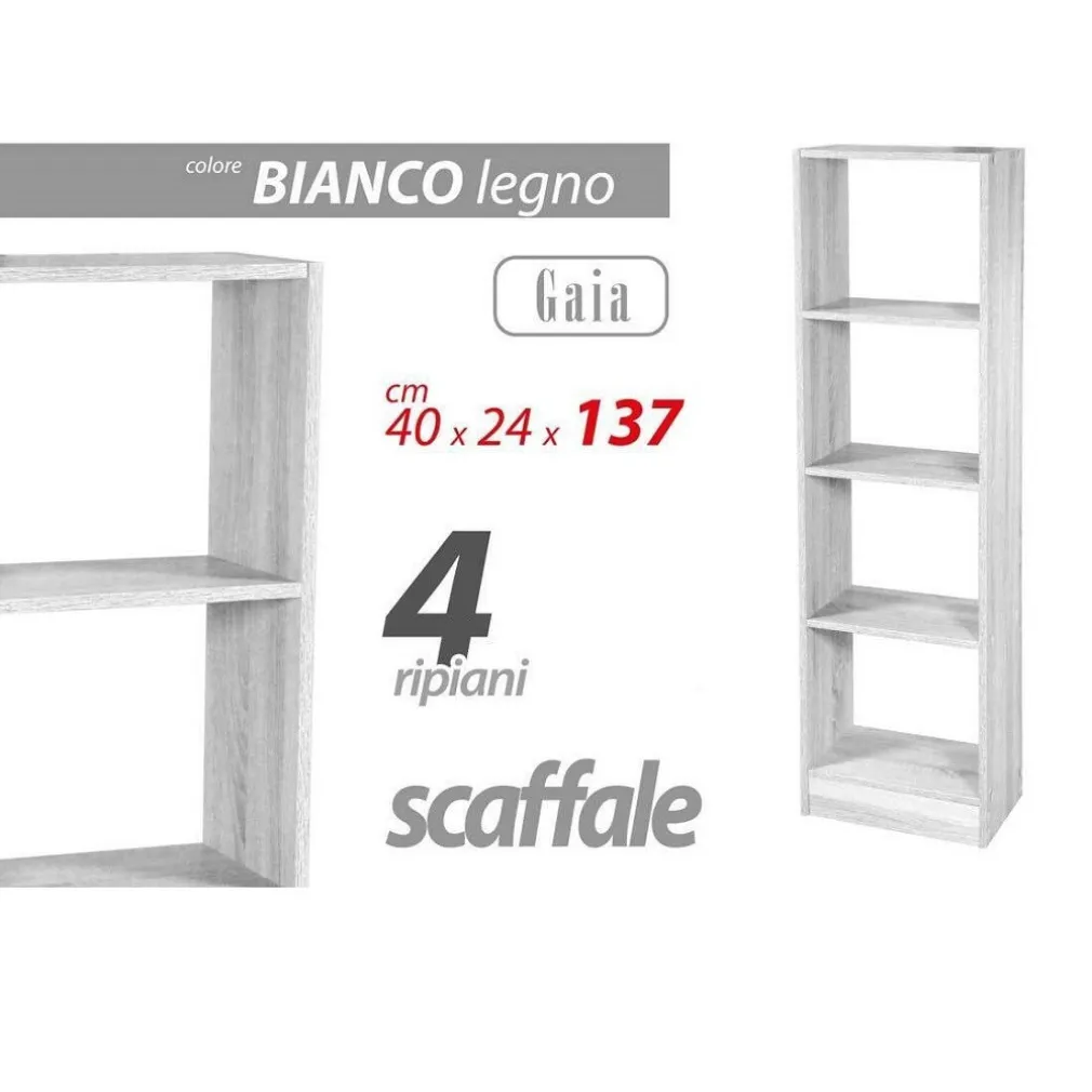 LIBRERIA SCAFFALE 4 RIPIANI MENSOLE COLONNA LEGNO BIANCO MODERNO 137X40X24CM 768927