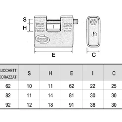 LUCCHETTO CATENACCIO CORAZZATO IN ACCIAIO TEMPRATO CORBIN MM 60 80 90 ANTISCASSO