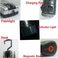 LUCE LAVORO LED RICARICABILE USB TORCIA ATTACCO MAGNETICO 5 MODALITÀ ANTISCIVOLO