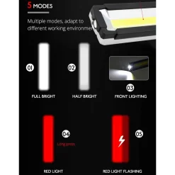LUCE LAVORO LED RICARICABILE USB TORCIA ATTACCO MAGNETICO 5 MODALITÀ ANTISCIVOLO