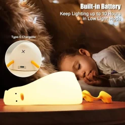 LUCE NOTTURNA FORMA ANATRA SDRAIATA IN SILICONE LAMPADA RICARICABILE USB A LED TOUCH