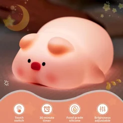 LUCE NOTTURNA FORMA MAIALE PER BAMBINI IN SILICONE DIMMERABILE LAMPADA RICARICABILE