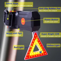 LUCE POSTERIORE BICI TRIANGOLO LUCI DI CODA IMPERMEABILE RICARICABILE TE-B0081
