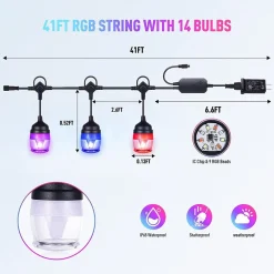 LUCI PER ESTERNI A LED RGB 14 LAMPADINE DIMMERABILI SINCRONIZZATE IMPERMEABILI