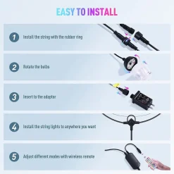 LUCI PER ESTERNI A LED RGB 14 LAMPADINE DIMMERABILI SINCRONIZZATE IMPERMEABILI